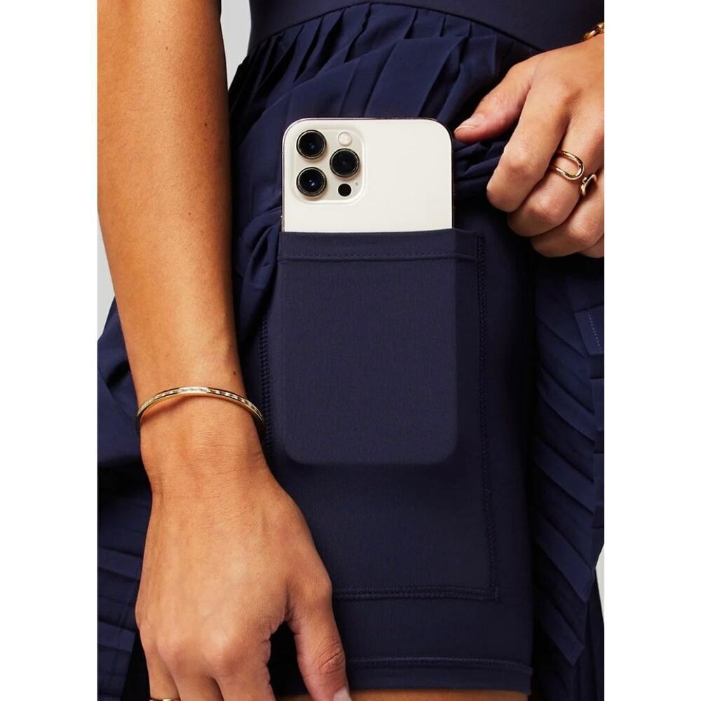 Fabletics Hot Shot Pleated Dress Classic Mini Women's Navy Blue Pocket Sz L - Picture 4 of 10